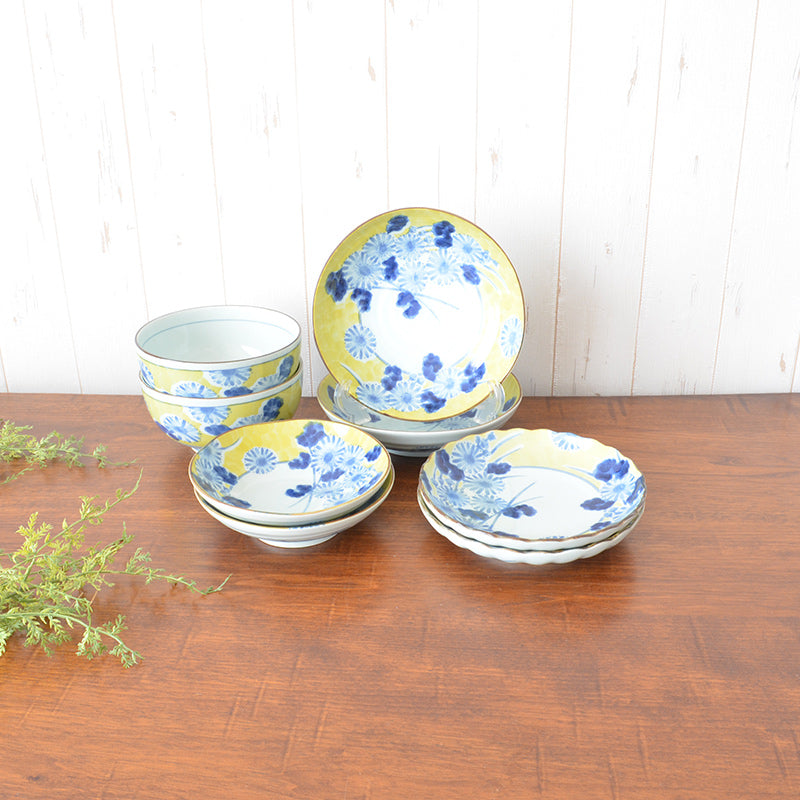 福袋-竹- 黄地草花8点セット 食器セット 和食器 お皿 磁器 美濃焼 浅鉢 中皿 どんぶり パスタ皿 おしゃれ 可愛い 上品 高級感 食卓 家族 キッチン用品 新生活 ギフト プレゼント 贈り物