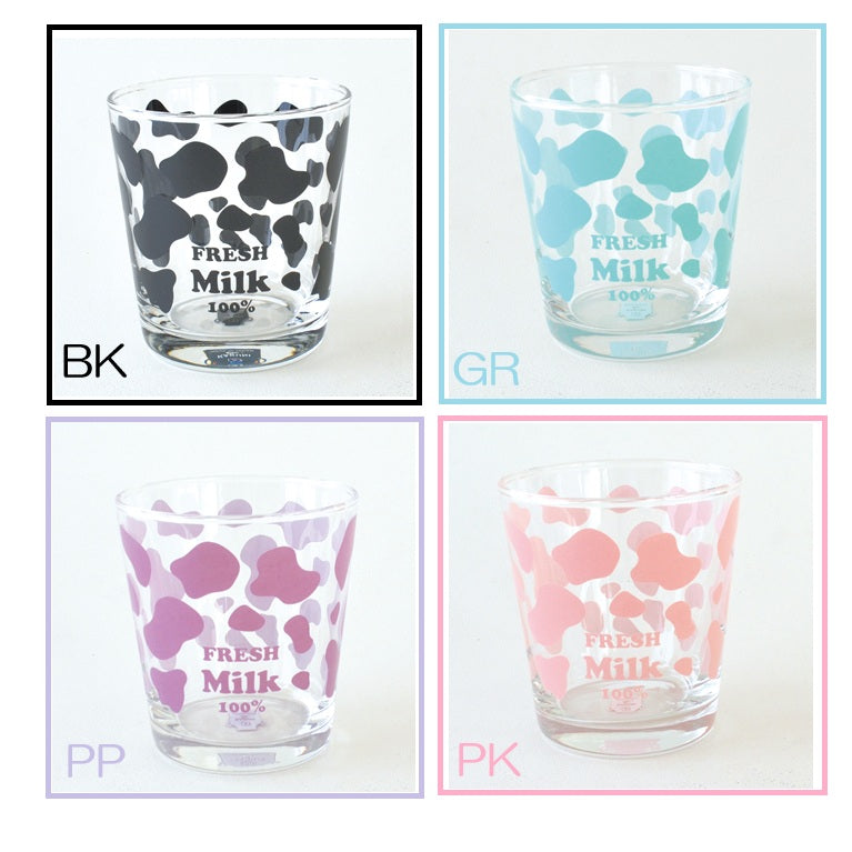 フレッシュミルクグラス おしゃれ かわいい 300ml POP クロ グリーン パープル ピンク 人気 プレゼント ギフト 牛柄 日本製 コップ カップ 子供用 カクニ