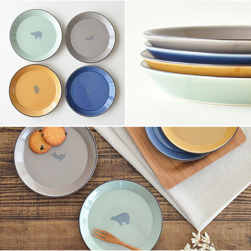 シルエットアニマル ナチュラルプレート(S)取り皿 小皿 朝食 プレート おしゃれ シンプル かっこいい 国産 日本製 陶器 日本製 美濃焼 食器 食洗機対応 電子レンジ対応 ギフト ネコ猫 ハリネズミ ツバメ 鳥 クマ 熊 動物柄
