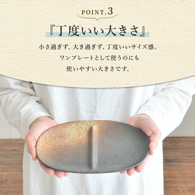 二つ仕切り皿(黒備前 、紺碧 、ターコイズブルー 、だるま赤) 食器 おしゃれ かわいい かっこいい シンプル 子供 大人 陶器 北欧 和食器 風 美濃焼 ギフト プレゼント