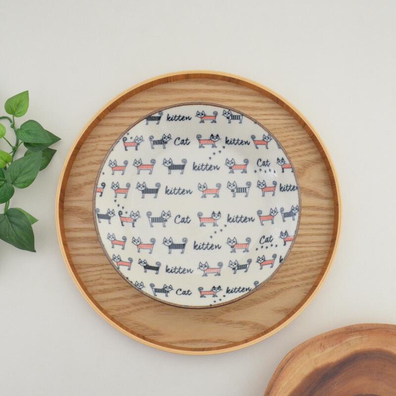 ねこねこ 20cmシチュープレート おしゃれ かわいい 可愛い ネコ 猫 ネコ柄 北欧 シチュー 大きい 日本製 食器 シンプル ナチュラル 食洗機使用可 電子レンジ使用可 プレゼント ギフト