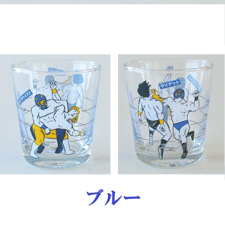 プロレス目盛付きグラス おしゃれ かっこいい 面白い ユニーク 赤 青 緑 ギフト ガラス コップ 雑貨 カフェ 食器 ガラス製 ギフト タンブラー 日本製 カクニ