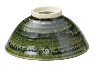 男器 らせん彫り織部 飯碗(大)【茶碗 飯碗 男の料理 大きいサイズ 美濃焼 手づくり 和食器 ご飯茶碗 ボウル 日本製 ギフト 祝い 緑】