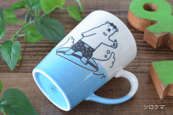 アニマルSURFマグ マグカップ おしゃれ コーヒーカップ カップ シロクマ ネコ イヌ サーフィン かわいい 美濃焼 陶器 日本製 国産 食洗機使用可 電子レンジ使用 可贈り物 カクニ