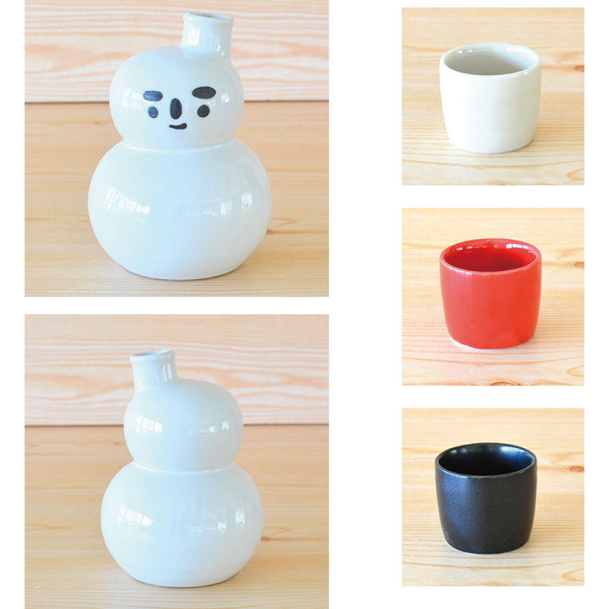 ゆきだるま 徳利 盃 セット 雪だるま徳利 おちょこ 酒器セット 磁器 美濃焼 日本製 電子レンジ使用可能 食洗機使用可能 かわいい おもしろい ユニーク 海外 茶 赤 黒 ギフト プレゼント クリスマス