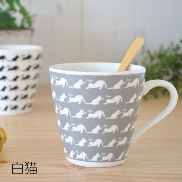 モノトーン猫マグ マグカップ 猫 おしゃれ シンプル かわいい 黒猫 白猫 北欧 日本製 コーヒーカップ 陶器 綺麗 ギフト ギフトボックス入り シンプル 洋風 陶器 美濃焼 電子レンジ対応 食洗機対応 カクニ