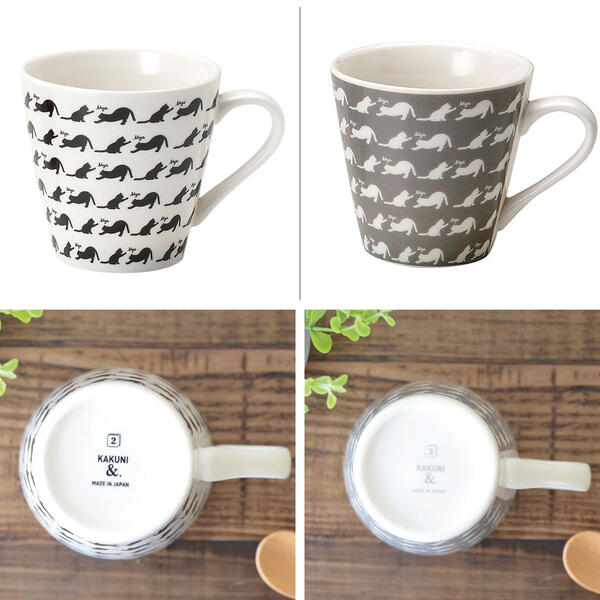 モノトーン猫マグ マグカップ 猫 おしゃれ シンプル かわいい 黒猫 白猫 北欧 日本製 コーヒーカップ 陶器 綺麗 ギフト ギフトボックス入り シンプル 洋風 陶器 美濃焼 電子レンジ対応 食洗機対応 カクニ