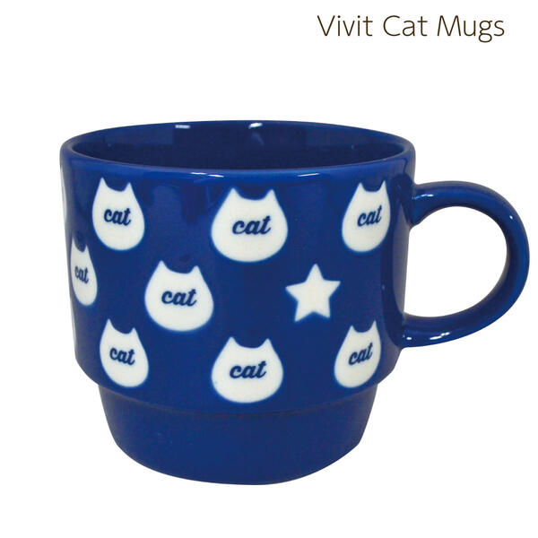ビビット猫マグ 美濃焼 マグカップ かわいい 猫 おしゃれ 元気 ネコ 星 大容量 350ml 北欧 日本製 国産 食洗機使用可 電子レンジ使用可 カフェ ギフト プレゼント 箱入り ラッピング カクニ