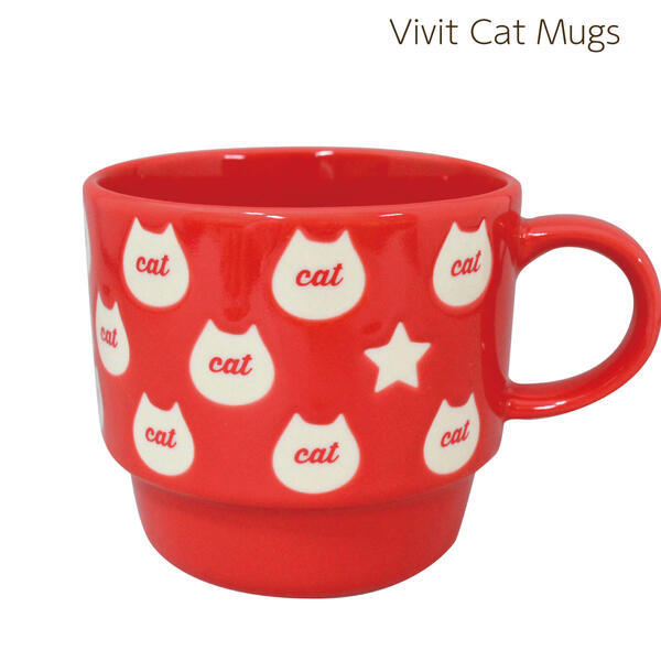 ビビット猫マグ 美濃焼 マグカップ かわいい 猫 おしゃれ 元気 ネコ 星 大容量 350ml 北欧 日本製 国産 食洗機使用可 電子レンジ使用可 カフェ ギフト プレゼント 箱入り ラッピング カクニ