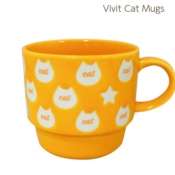 ビビット猫マグ 美濃焼 マグカップ かわいい 猫 おしゃれ 元気 ネコ 星 大容量 350ml 北欧 日本製 国産 食洗機使用可 電子レンジ使用可 カフェ ギフト プレゼント 箱入り ラッピング カクニ