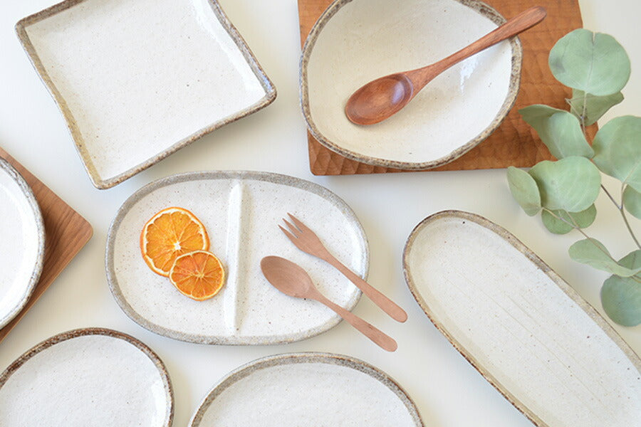 K72055 白唐津両手付大鉢 サラダボウル おしゃれ 鉢 ナチュラル 煮物 変形皿 陶器 かわいい シンプル 白い器 陶器 鉢 粉引 日本製 美濃焼 食器 食洗機対応 電子レンジ使用可 カフェ風 新生活 一人暮らし カクニ KAKUNI