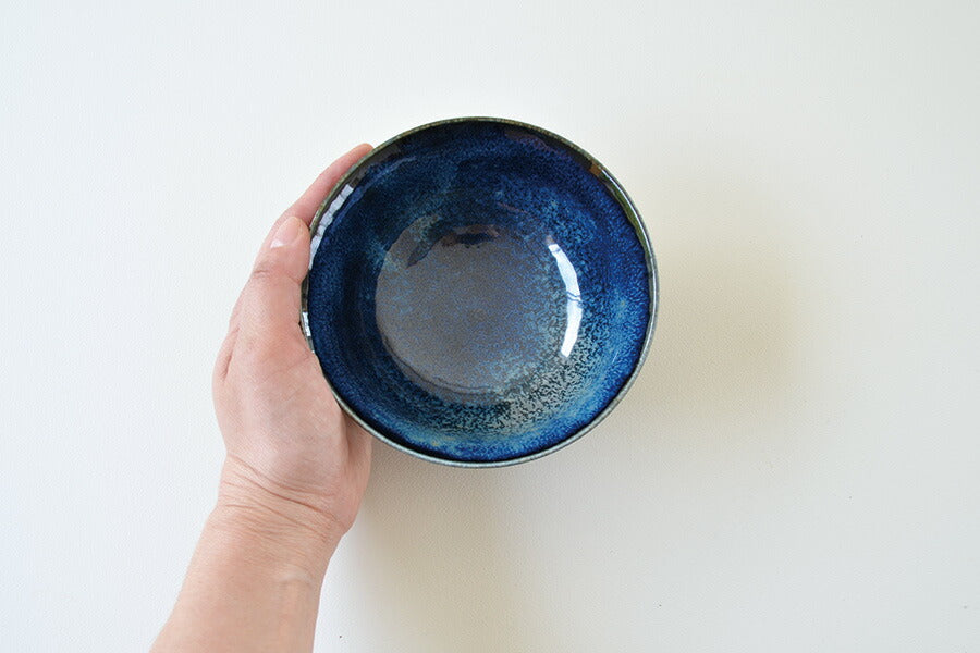 紺碧 緑彩 削ぎ入りお茶漬け飯碗 飯碗 ご飯茶碗 お茶漬け おしゃれ 紺 緑 陶器 シンプル 電子レンジ使用可 食洗機使用可 日本製 美濃焼 カクニ KAKUNI
