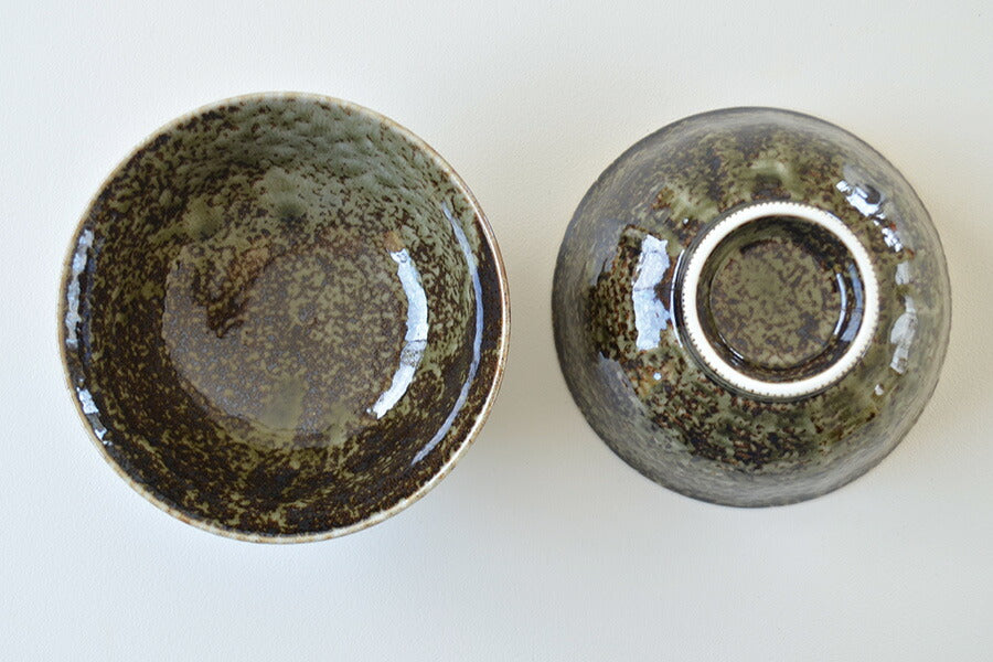 紺碧 緑彩 削ぎ入りお茶漬け飯碗 飯碗 ご飯茶碗 お茶漬け おしゃれ 紺 緑 陶器 シンプル 電子レンジ使用可 食洗機使用可 日本製 美濃焼 カクニ KAKUNI