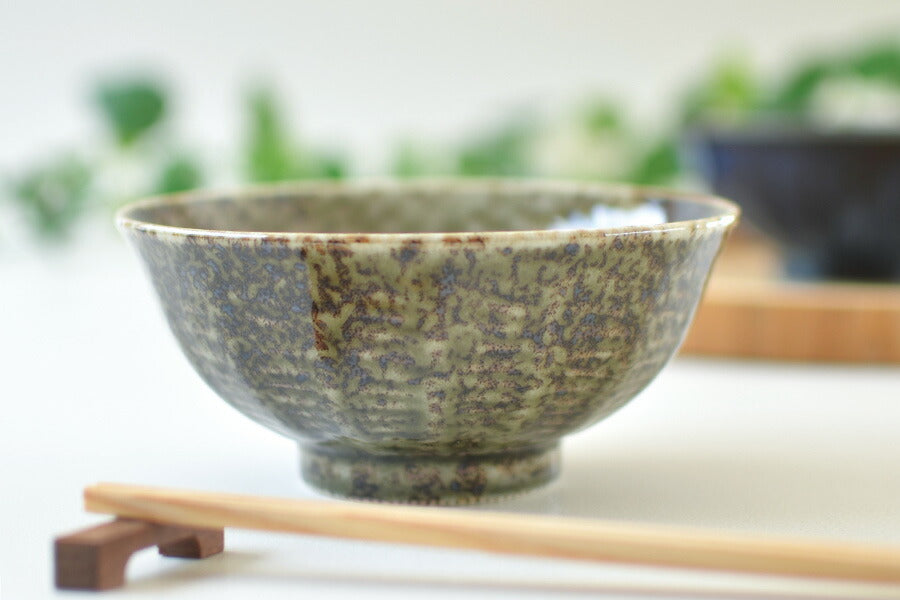 紺碧 緑彩 削ぎ入りお茶漬け飯碗 飯碗 ご飯茶碗 お茶漬け おしゃれ 紺 緑 陶器 シンプル 電子レンジ使用可 食洗機使用可 日本製 美濃焼 カクニ KAKUNI