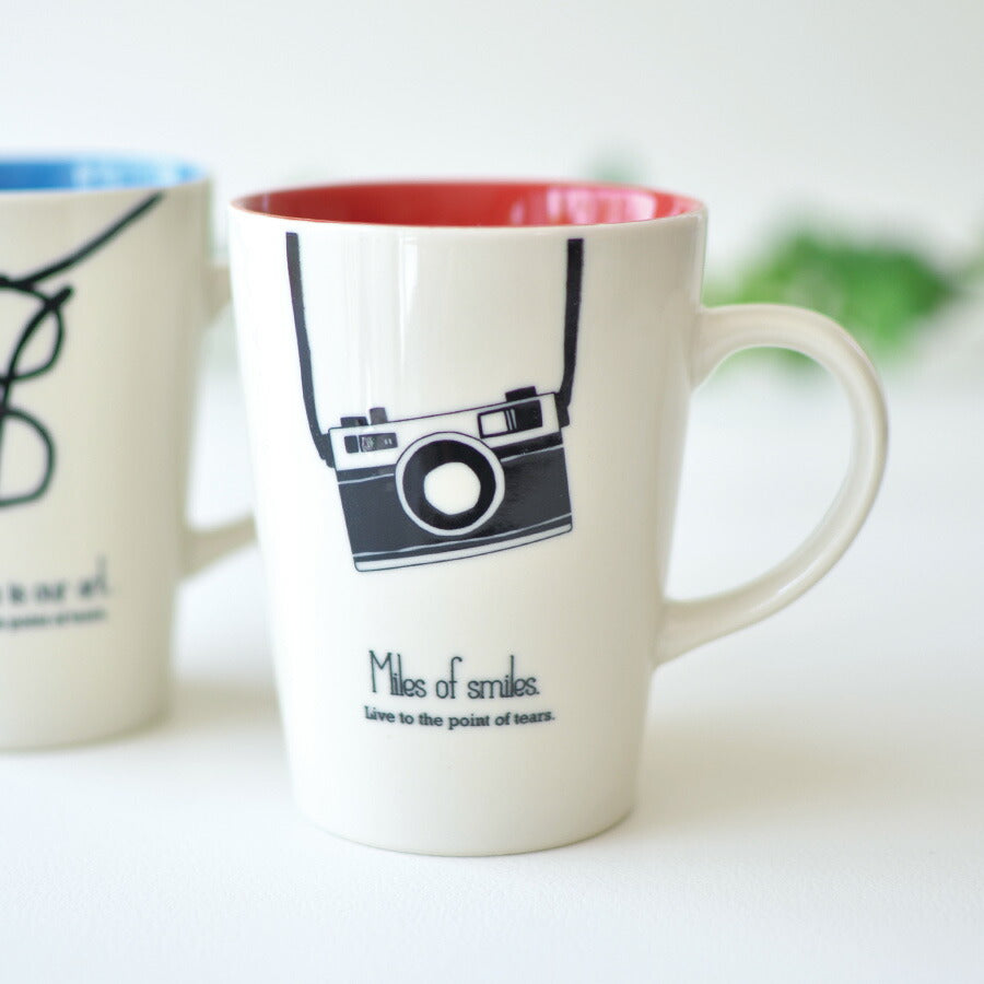 アートマグ マグカップ おしゃれ 陶器 かわいい シンプル かっこいい メガネ カメラ 電子レンジ使用可 食洗機使用可 日本製 美濃焼 赤 青 カクニ KAKUNI