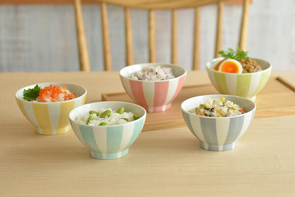 ストライプ飯碗 飯碗 かわいい 女性用 パステル 明るい 綺麗 縦縞 プレゼント ギフト おしゃれ 日本製 美濃焼 カクニ KAKUNI
