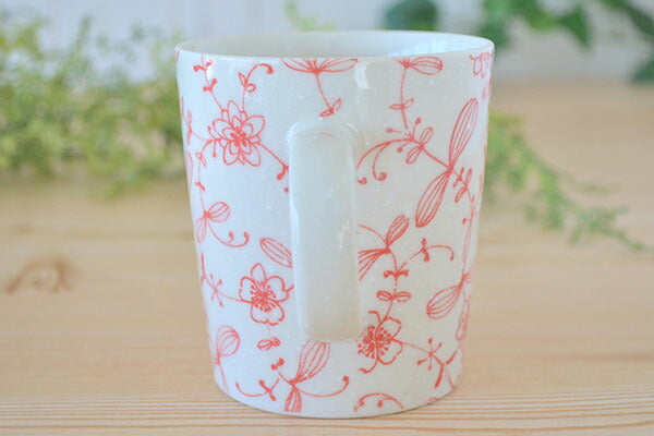 ペンフラワー 軽いマグ【マグカップ 軽量 コーヒカップ ペン画 軽い 花柄 かわいい おしゃれ 赤 紺 日本製 美濃焼 陶磁器 食器 レンジ対応 食洗機対応 KAKUNI カクニ】