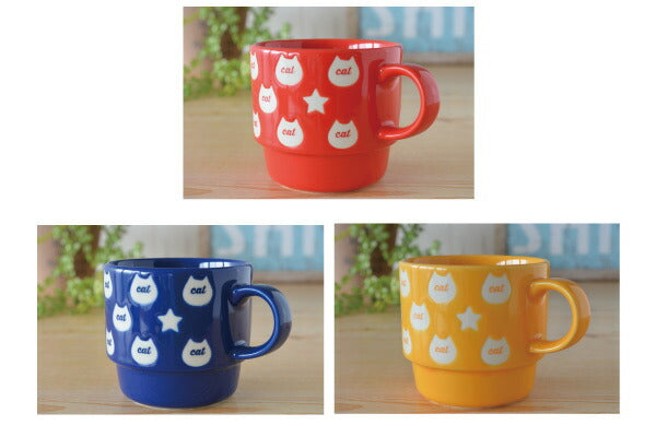 ビビット猫マグ 美濃焼 マグカップ かわいい 猫 おしゃれ 元気 ネコ 星 大容量 350ml 北欧 日本製 国産 食洗機使用可 電子レンジ使用可 カフェ ギフト プレゼント 箱入り ラッピング カクニ