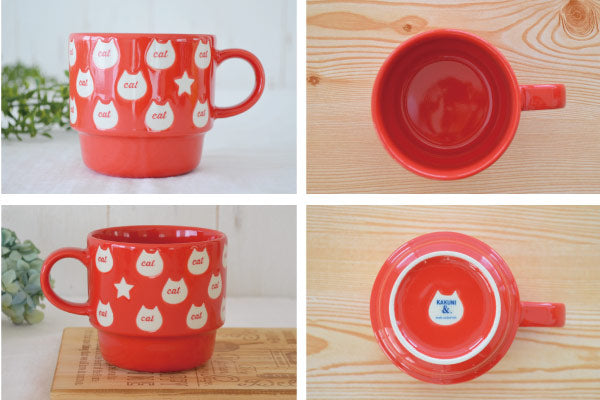 ビビット猫マグ 美濃焼 マグカップ かわいい 猫 おしゃれ 元気 ネコ 星 大容量 350ml 北欧 日本製 国産 食洗機使用可 電子レンジ使用可 カフェ ギフト プレゼント 箱入り ラッピング カクニ