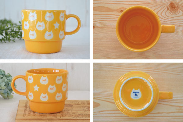 ビビット猫マグ 美濃焼 マグカップ かわいい 猫 おしゃれ 元気 ネコ 星 大容量 350ml 北欧 日本製 国産 食洗機使用可 電子レンジ使用可 カフェ ギフト プレゼント 箱入り ラッピング カクニ