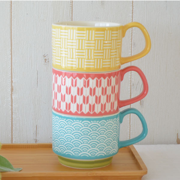 和小紋 スタッキングマグ【マグカップ コーヒーカップ おしゃれ 和風 モダン 美濃焼 陶器 土岐市 贈り物 ギフト カジュアル 食洗機可 電子レンジ可 カクニ】