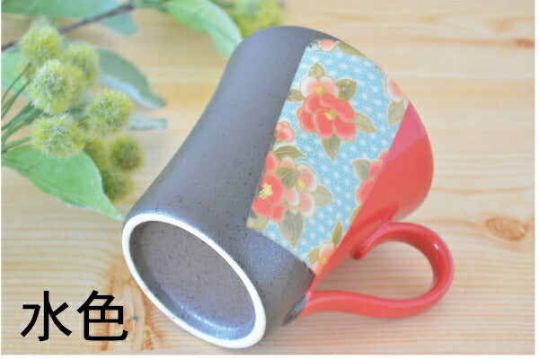 朱塗り友禅マグ【マグカップ おっしゃれ コーヒカップ 京都 着物柄 和風 友禅 赤 黒 抹茶 日本製 美濃焼 陶磁器 食器 レンジ対応 食洗機対応 KAKUNI カクニ】