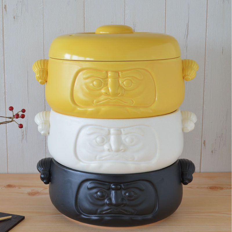 男前だるま 8号土鍋 土鍋 8号 陶器 常滑焼 黒 白 黄 鍋 おしゃれ おもしろい かっこいい 日本製 ギフト 新築祝い 陶器 プレゼント 達磨 だるま 縁起物 新築祝い 新生活