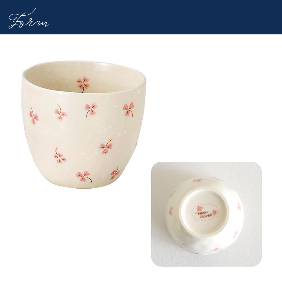 ハッピークローバーえくぼ煎茶 湯呑 コップ カップ おしゃれ かわいい 国産 日本製 美濃焼 陶磁器 食器 食洗機対応 使いやすい クローバー グリーン 四つ葉のクローバー シンプル カップ カクニ