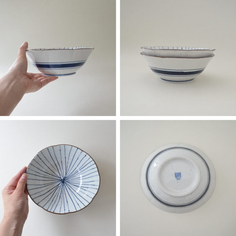 梅型麺鉢 19.2cm 十草 1個 美濃焼 食器 おしゃれ 可愛い かっこいい スマート シンプル ナチュラル カクニ オリジナル 日本産 インスタ映え 普段使い ギフト モダン