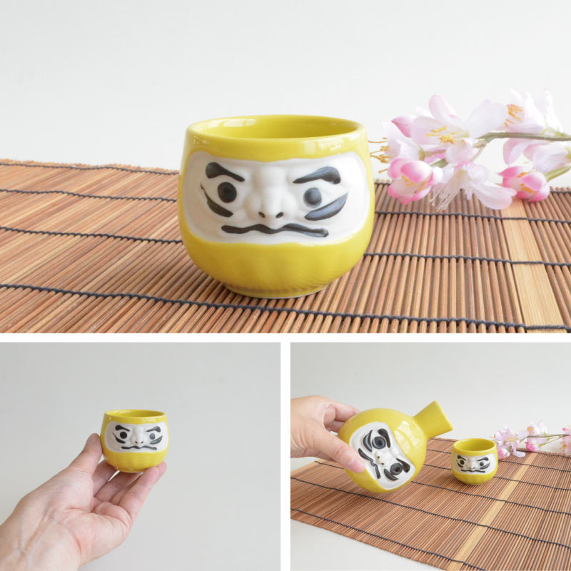 風水だるま金運の黄色盃 酒器 おしゃれ 大きい ギフト おもしろい 風水 縁起物 手描き 日本製 国産 美濃焼 陶磁器 食器 電子レンジ対応 食洗機対応 かわいい お祝い プレゼント 敬老の日