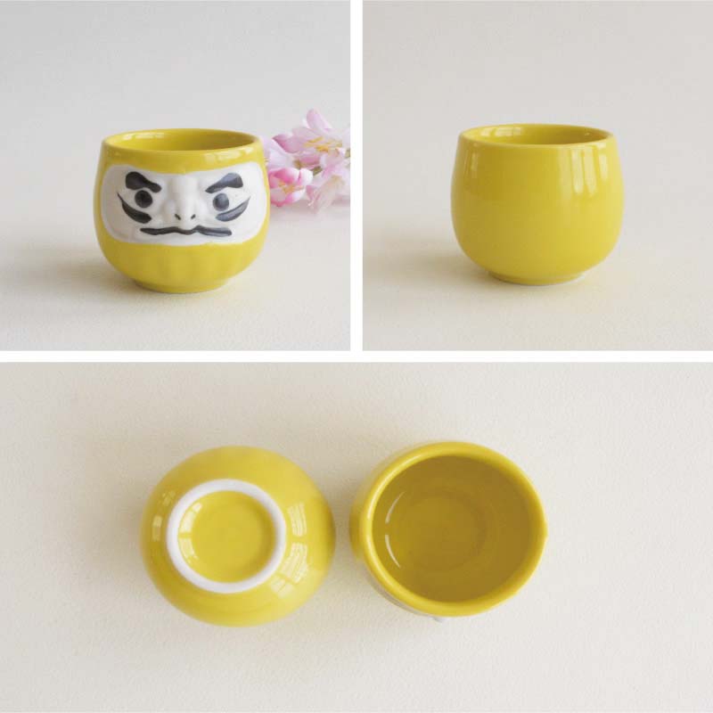 風水だるま金運の黄色盃 酒器 おしゃれ 大きい ギフト おもしろい 風水 縁起物 手描き 日本製 国産 美濃焼 陶磁器 食器 電子レンジ対応 食洗機対応 かわいい お祝い プレゼント 敬老の日
