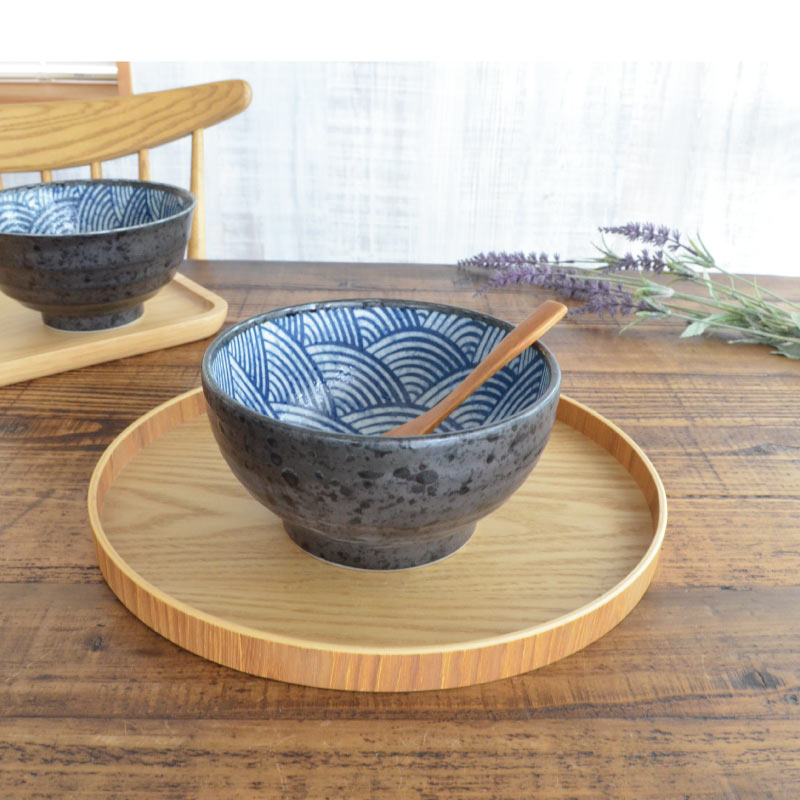 青海波 釜上げ丼 どんぶり 和食器 和風 和柄 柄物 縁起物 食洗機使用可 電子レンジ使用可日本製 美濃焼 濃紺 カクニ プレゼント 出産祝い 結婚祝い 母の日 父の日 敬老の日 お中元 お歳暮 おしゃれ