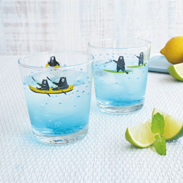 目盛付きグラス 波乗りクマ グラス北欧おしゃれ ガラス コップ かわいい 子供用 アニマル くま かわいい 雑貨 カフェ 食器 猫 シロクマ ガラス製 ギフト タンブラー 日本製 カクニ