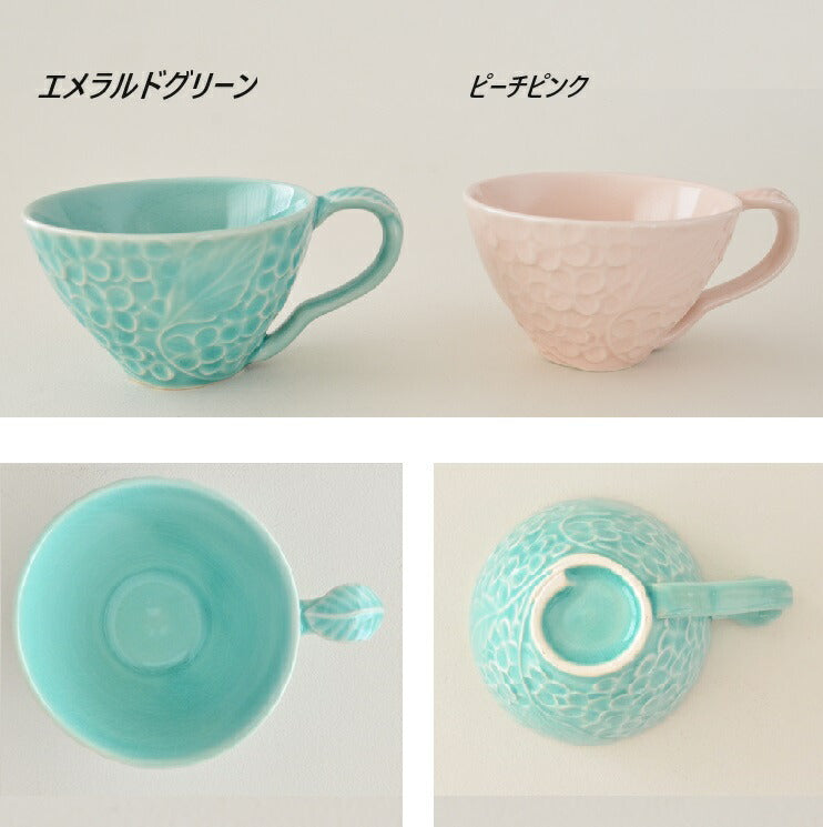 フルール マグ【マグカップ コーヒー おしゃれ 花柄 プレゼント ギフト ピンク グリーン 日本製 美濃焼 陶磁 器 食器 レンジ対応 食洗機対応 四つ葉 カクニ】