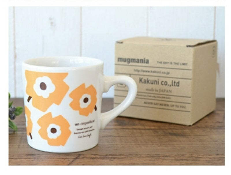 K11049 コクリコマグ オレンジ イエロー【コーヒー おしゃれ 陶器 マグカップ 大きめ 花柄 赤 青 黄色 ギフトガラス 雑貨 カフェ 食器 ギフト 食洗機可 電子レンジ可 日本製 KAKUNI カクニ】