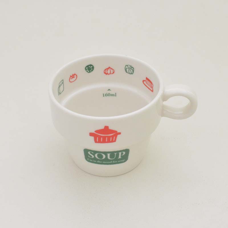 目盛付きスタッキングスープマグ SOUP 食器 磁器 美濃焼 陶器 つるつる おしゃれ かわいい シンプル 食洗器使用可能 電子レンジ使用可能 普段使い 食卓 ギフト 贈り物 お祝い 新生活 キッチン