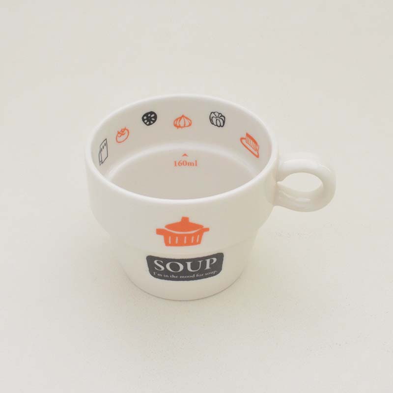 目盛付きスタッキングスープマグ SOUP 食器 磁器 美濃焼 陶器 つるつる おしゃれ かわいい シンプル 食洗器使用可能 電子レンジ使用可能 普段使い 食卓 ギフト 贈り物 お祝い 新生活 キッチン