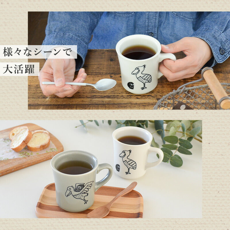 だるまとハシビロコウ 美濃焼 マグカップ かわいい コーヒーカップ 陶器 食器 器 おしゃれ 北欧 鳥柄 面白い 日本製 ギフト プレゼント 国産 誕生日プレゼント おもしろい ダルマ