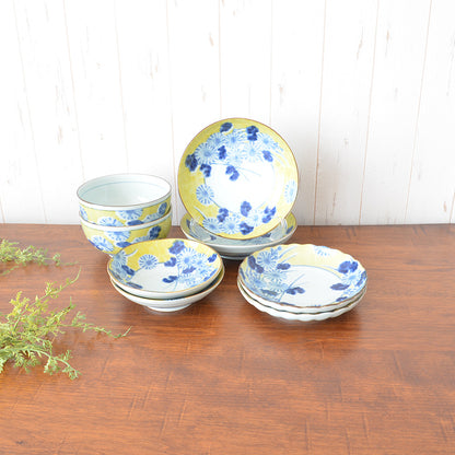 福袋-竹- 黄地草花8点セット 食器セット 和食器 お皿 磁器 美濃焼 浅鉢 中皿 どんぶり パスタ皿 おしゃれ 可愛い 上品 高級感 食卓 家族 キッチン用品 新生活 ギフト プレゼント 贈り物