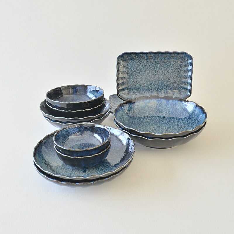 福袋-松- 紺碧12点ボリュームセット 食器セット 和食器 磁器 美濃焼 パスタ皿 浅鉢 中皿 焼物皿 小鉢 中鉢 おしゃれ シンプル 上品 高級感 食卓 家族 新生活 ギフト プレゼント 贈り物