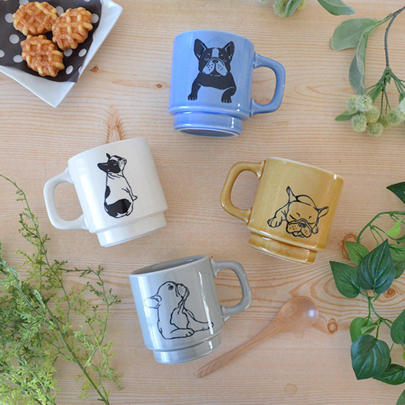ふれんちぶるスタッキングマグ マグカップ マグ コップ かわいい おしゃれ シンプル ブルドック 犬柄 美濃焼 磁器 プレゼント 贈り物 新生活 春 クリスマスプレゼント ギフト 新生活応援