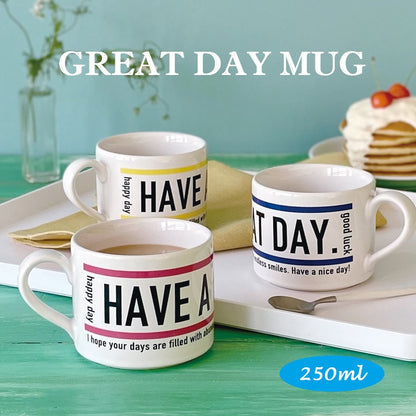 GREAT DAYマグ おしゃれ かっこいい 美濃焼 かわいい 可愛い 北欧   日本製 青 黄 ピンク カップ 食器 カフェ シンプル ナチュラ ギフト プレゼント  ラッピング 陶器 KAKUNI　カクニ