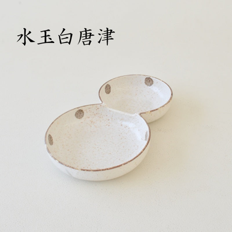 雪だるま型仕切り皿 水玉白唐津  白唐津  仕切り 皿 取り皿 おしゃれ シンプル 白 水玉 かわいい プレート ランチ 朝食 子供用 粉引 日本製 美濃焼 食器 食洗機対応 電子レンジ使用可 カフェ風 プレゼント ギフト カクニ KAKUNI