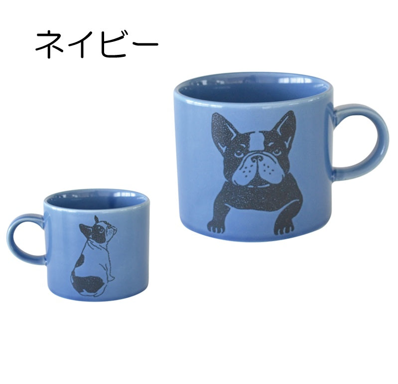 ふれんちぶる マグ 陶器 マグカップ 大きめ 大きい おしゃれ フレンチブルドッグ 犬 イヌ かわいい シンプル 電子レンジ使用可 食洗機使用可 日本製 美濃焼 カクニ KAKUNI