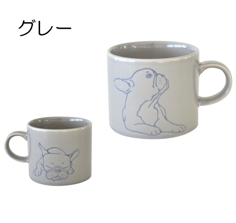 ふれんちぶる マグ 陶器 マグカップ 大きめ 大きい おしゃれ フレンチブルドッグ 犬 イヌ かわいい シンプル 電子レンジ使用可 食洗機使用可 日本製 美濃焼 カクニ KAKUNI