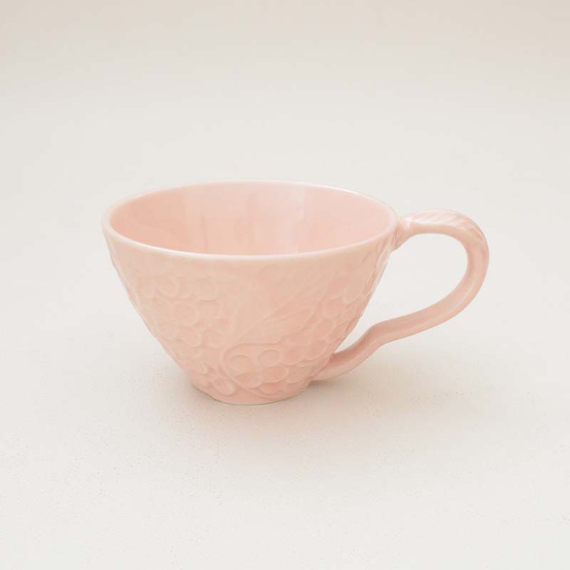 フルール　マグ【マグカップ コーヒー おしゃれ 花柄 プレゼント ギフト ピンク グリーン 日本製 美濃焼 陶磁 器 食器 レンジ対応 食洗機対応 四つ葉　カクニ】