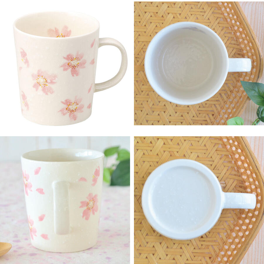 桜の舞 軽いマグ【マグカップ 軽量 コーヒカップ 水墨画 軽い 花柄 桜 かわいい おしゃれ 日本製 美濃焼 陶磁器 食器 レンジ対応 食洗機対応 KAKUNI カクニ】