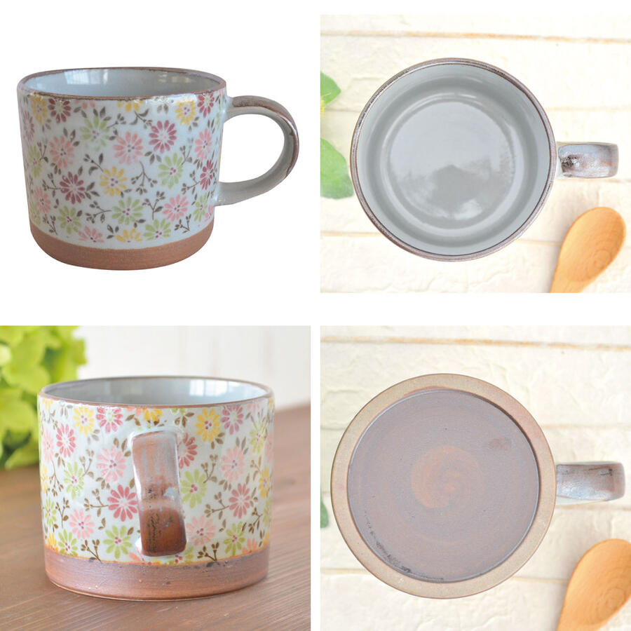 彩花唐草切立マグ いろどり 唐津 食器 和食器 美濃焼 陶器 つるつる かわいい おしゃれ 大きい 花柄 日本製 マット カップル 新婚 夫婦 新生活 ギフト プレゼント 贈り物 贈答品 お祝い 引き出物