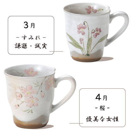 花言葉12ヶ月マグ２個セット マグカップ プレゼント 結婚記念日 敬老の日 母の日 おしゃれ 化粧箱入り ギフトボックス 花言葉 大きめ 贈り物 美濃焼 日本製 楽天商品 カクニ