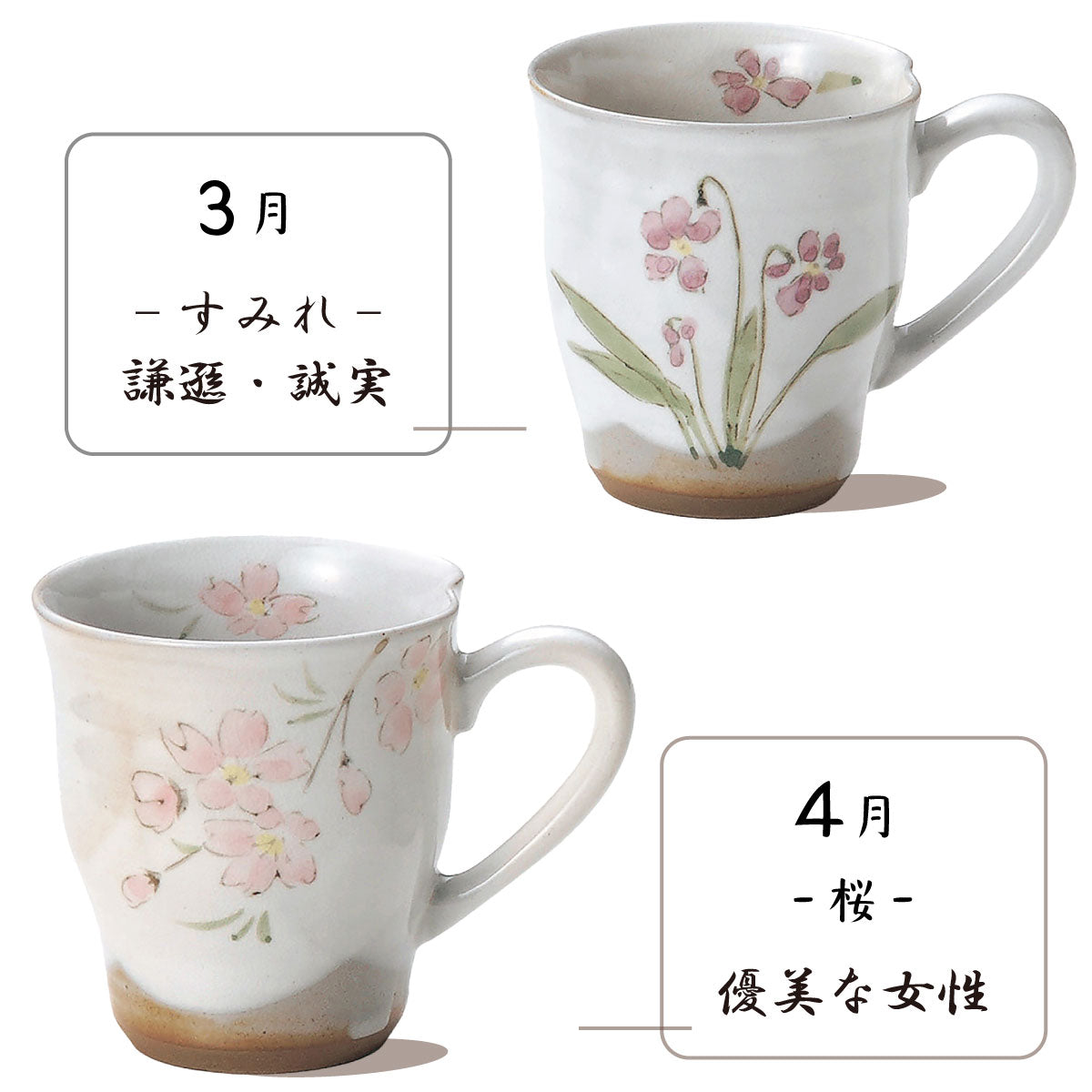 花言葉12ヶ月マグ マグカップ おしゃれ かわいい 花柄 ギフト 花言葉 敬老の日 誕生日 結婚記念日 プレゼント 贈り物 水仙 梅 すみれ 桜 あやめ ラベンダー ゆり ひまわり 秋桜 桔梗 つわぶき 椿 カクニ